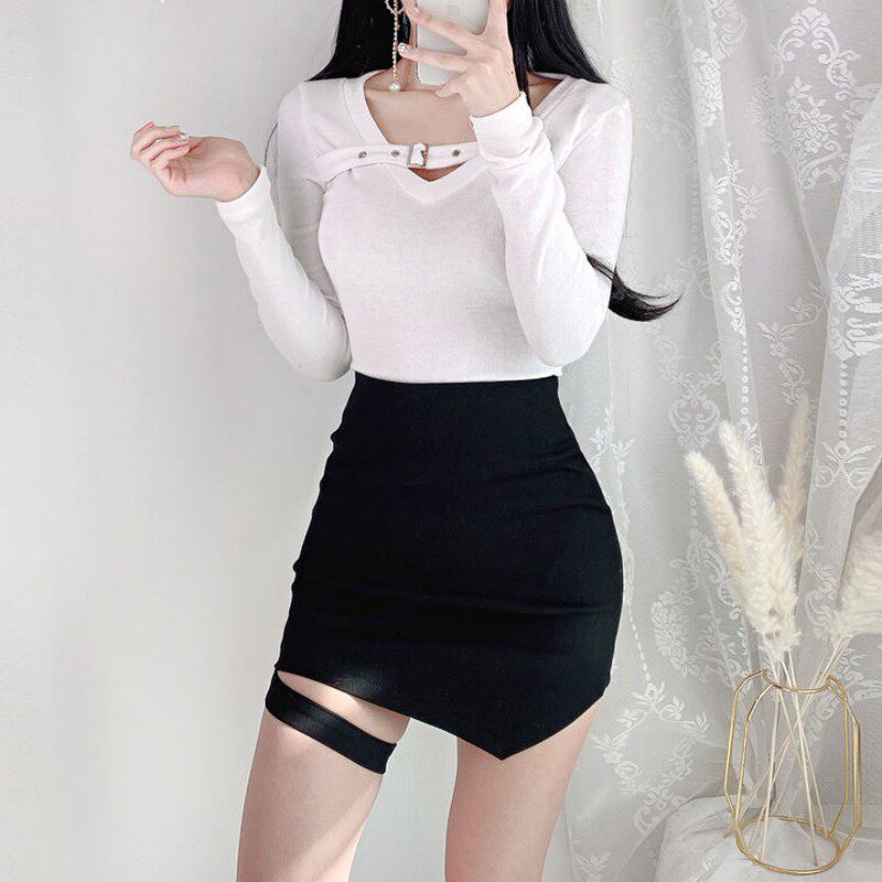 2021新款高腰紧身弹力包臀一步裙半身裙设计感不规则白色短裙女夏