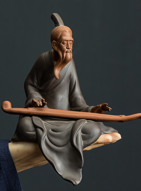 禅意家居办公桌面紫砂摆件陶瓷人物E伯牙抚琴客厅新中式软装工艺