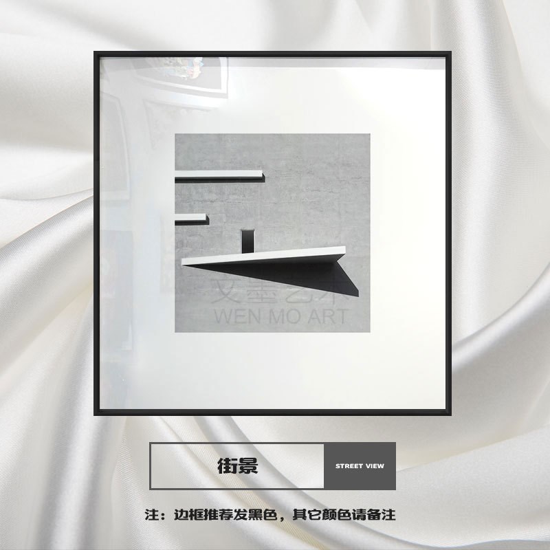 现代轻奢黑白照片装饰画卧室床头玄关壁画沙发背景建筑小挂画组合图片