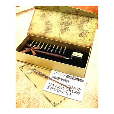 推荐FEATTY 10 Nibs Wooden Dip Pen Set Glass Calligraphy Pen