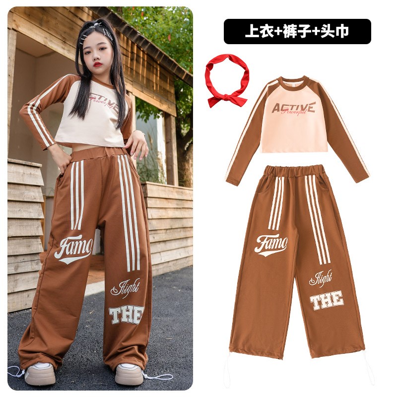 速发女孩爵士服露脐套装新款时髦模特走秀潮服少儿街舞嘻哈表演服