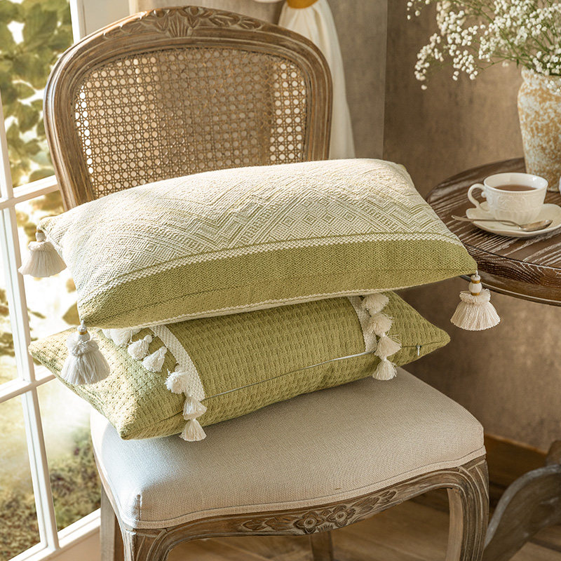 卡美伊美式全棉织物抱枕法式清新高档提花腰枕沙发卧x室腰靠垫方