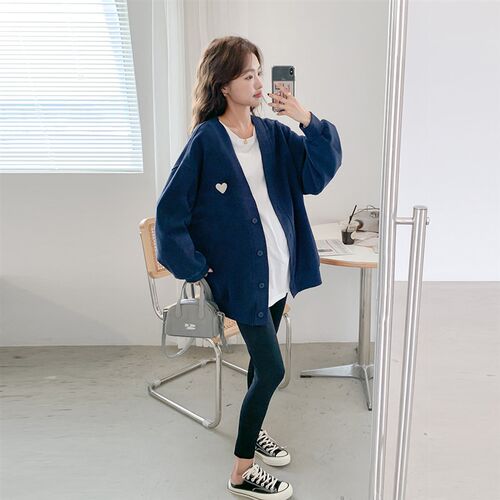 孕妇V领卫衣外套女春秋款棒球服薄款设计感宽松新款纯色开衫百搭
