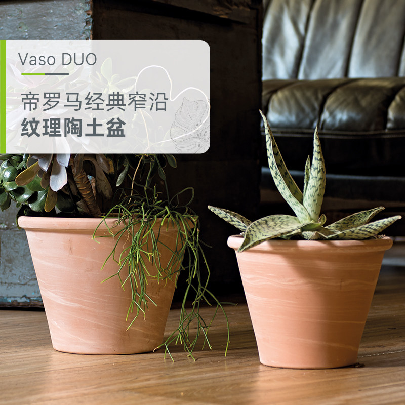 帝罗马星空条纹窄边盆红陶白陶摩卡天然陶土花盆带边圆柱50机制