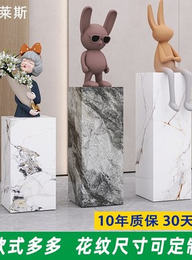别墅酒店艺术软装饰拐角花架入户大摆件方柱子大理石墩子地台底座