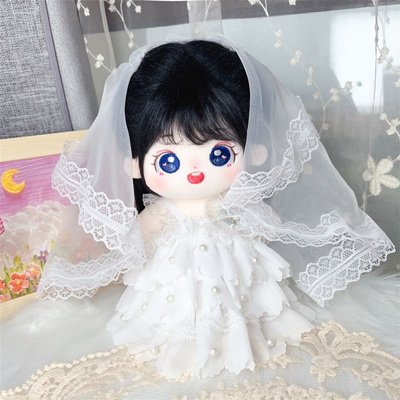 现货娃衣20cm厘米棉花娃娃纯白色婚纱裙子公仔结婚换装礼服连衣裙
