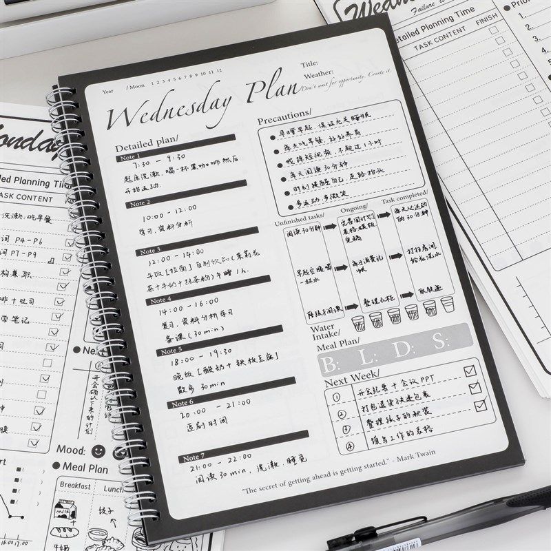 黑色线圈本学生计划本学习工作自律日程本英文时间规划目标打卡本,文具电教/文化用品/商务用品,手帐/日程本/计划本,淘宝优惠券,粉丝福利购,淘宝优惠卷