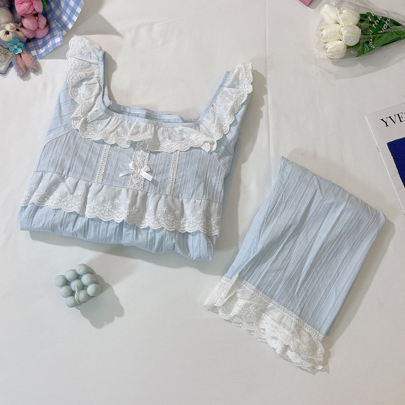睡衣女春秋可爱公主风长袖仙女套装韩版甜美蕾丝家居服夏薄款