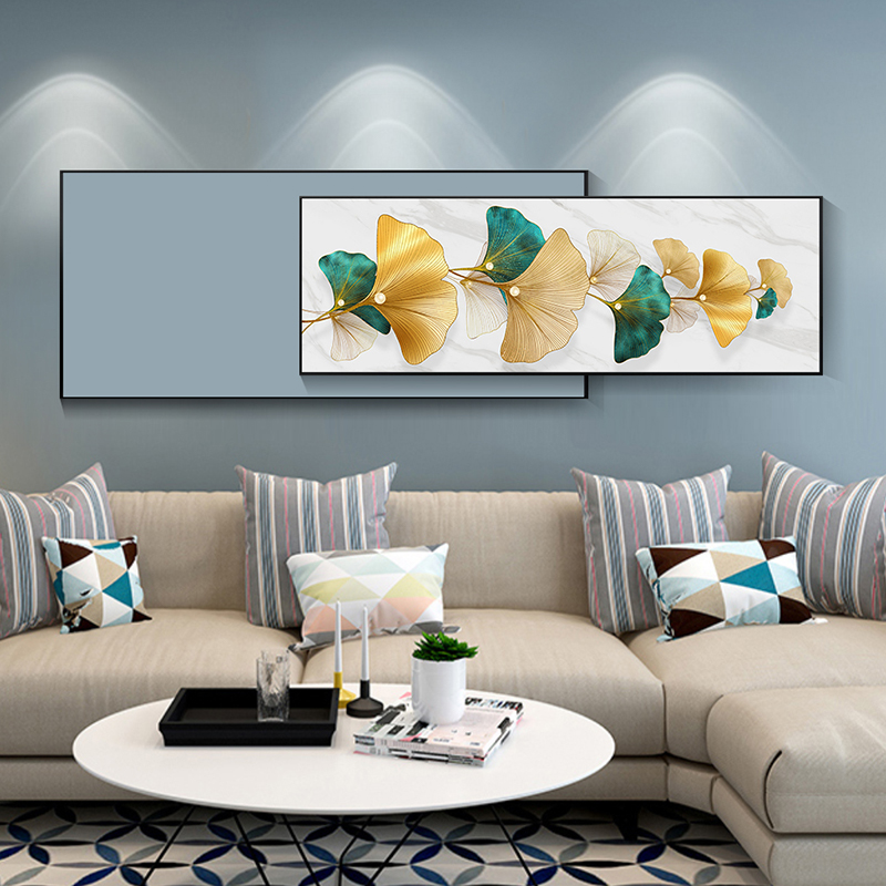 北欧沙发墙装饰画银杏叶客厅叠加画现代简约双层组合床头晶瓷挂画图片