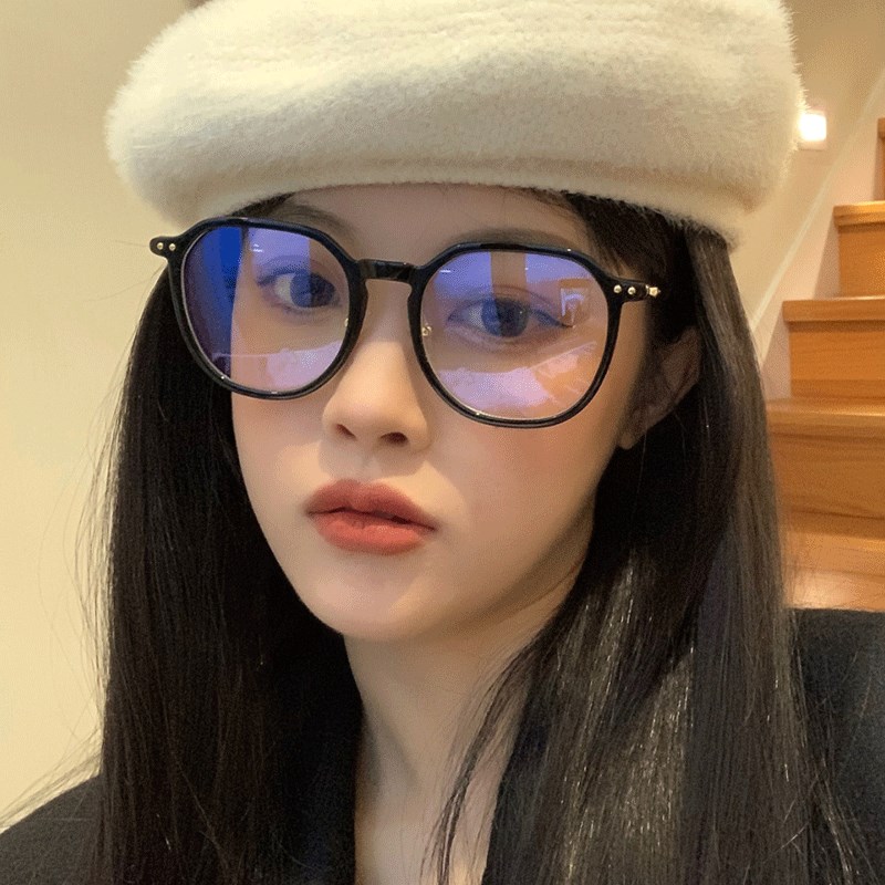 素颜黑框眼镜女韩版潮大框圆脸大脸显瘦防蓝光辐射变色近视眼镜框