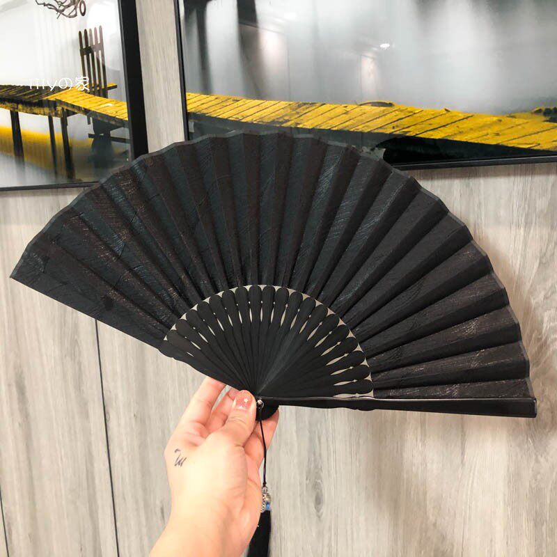 5寸中国风暗纹纯色素色禅意日式男扇工艺汉服礼品娟扇子千鹤毛