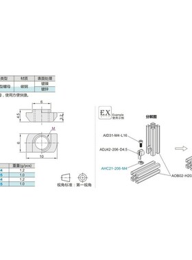 专用配件 紧固部分 m20系列 T型螺母AHC21/22-206-M4 M5