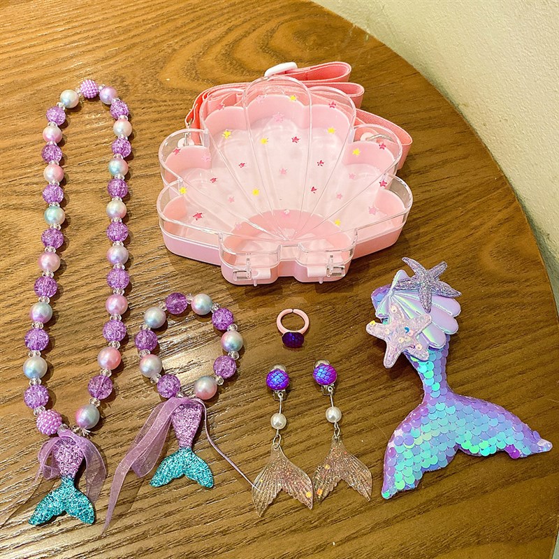 【新品】儿童珍珠项链美人鱼首饰套装H跨境欧美女宝宝玩具饰品