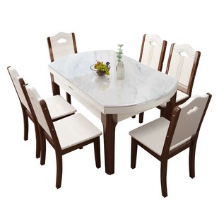 天然微晶石餐桌高端可伸缩圆桌轻奢高级I感板岩实木大理石饭桌家