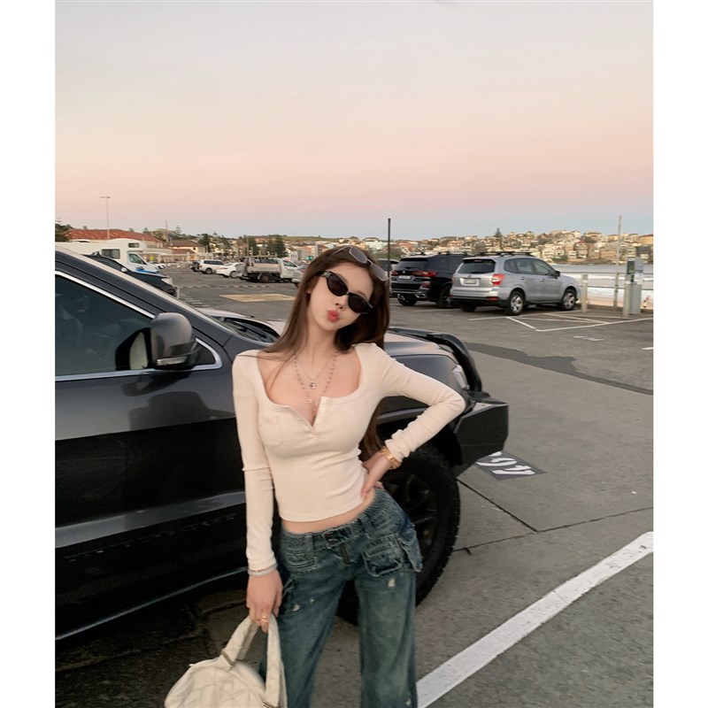 JMSHOP 拽姐很辣 美式多口袋重工低腰牛仔裤女设计感秋Z季工装裤