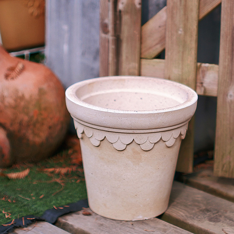 颜植陶土花盆多肉盆ins风花a园田园文艺简约浮雕白陶盆高温花盆