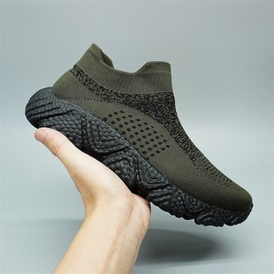【爆米花黑底】无鞋带一脚蹬弹力透气网面舒服袜子鞋男运动休闲鞋