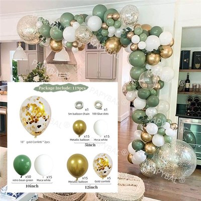 1set Forest Green Garland Arch Kit Gold Balloons 4D Chrome M