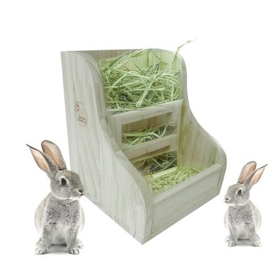 Hay Feeder Rabbit 2 In 1 Wooden Straw Frame Food Bowl Guine