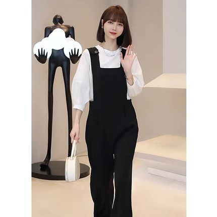 时尚套装女夏季新款洋气减龄u背带阔腿裤+中袖T恤高级感显瘦两件