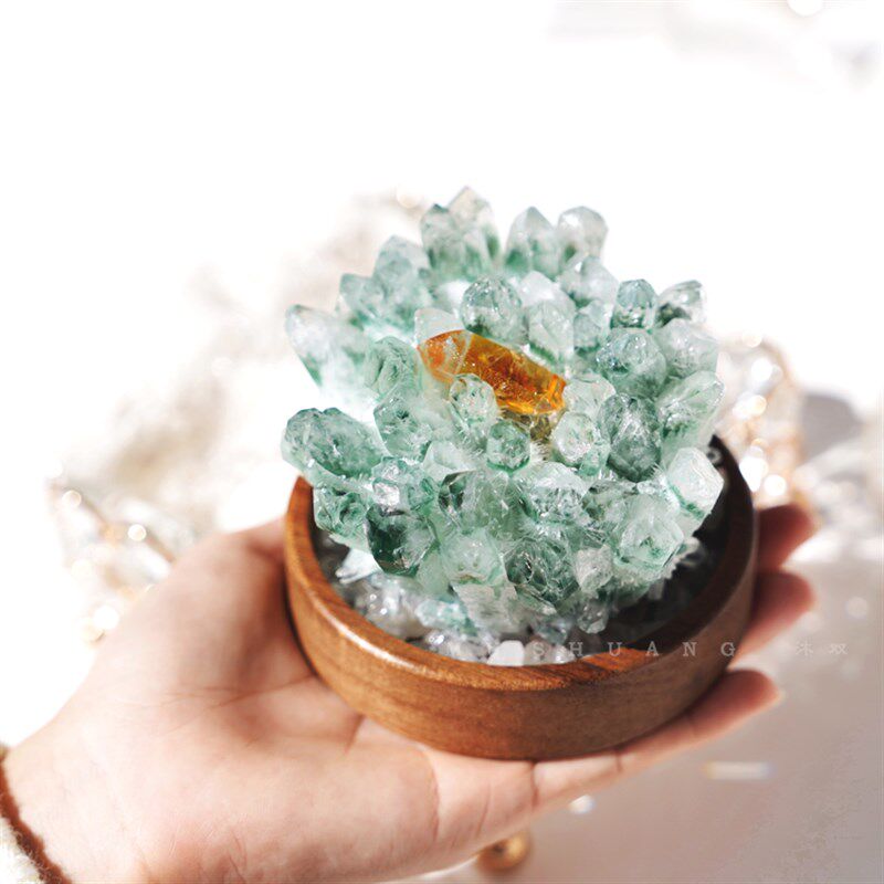 绿幽灵水晶 摆件水晶柱消磁晶簇黄水晶球原石客厅办公市桌面 装饰