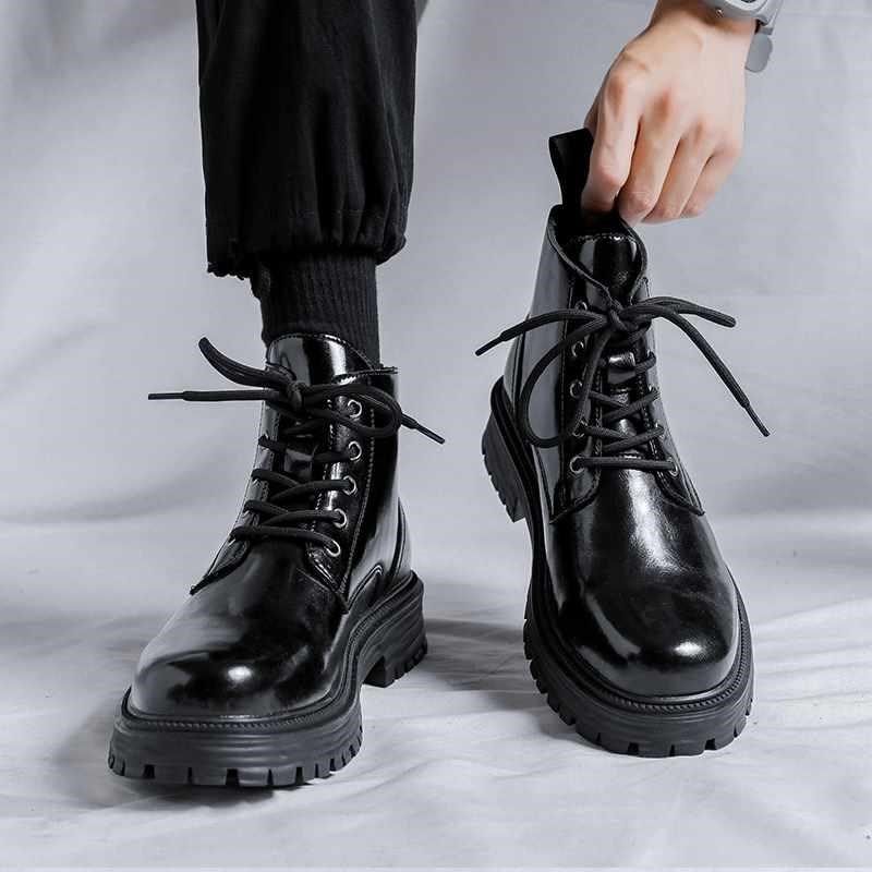 马丁靴男款低帮秋季英伦风高帮厚底男生皮鞋漆皮黑色中帮短筒爆款