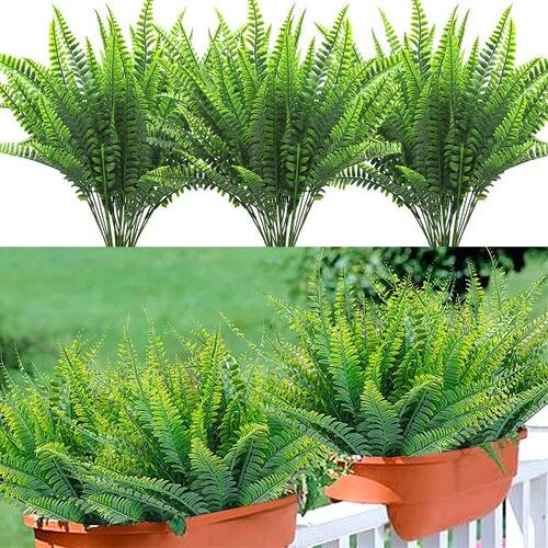热销8 Pcs Artificial Ferns Realistic Green Fern Plant UV