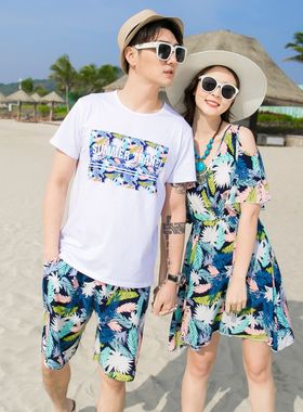 不一样沙滩情侣装夏装你衣我裙三亚旅游蜜月海边度假大码亲子套装