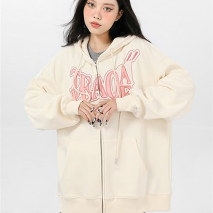 美式拉链连帽卫衣外套女春秋款2024新款爆款薄款初秋女款上衣秋季