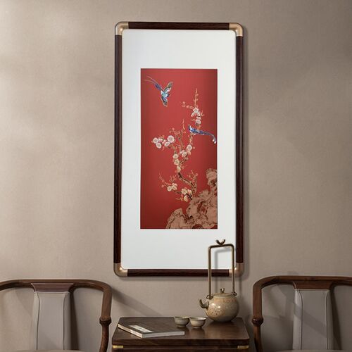 喜上眉梢入户玄关铜雕画新中式客厅花鸟装饰画铜版画挂画茶室壁画