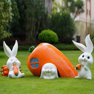 饰 玻璃钢仿真兔子雕塑户外动物摆件草坪幼儿园林景观房地产酒店装