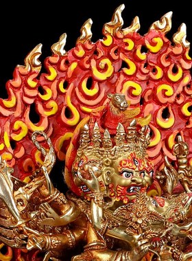 尼泊尔手工纯铜马头明王佛像全鎏金马头金刚8寸密宗居家供奉摆件