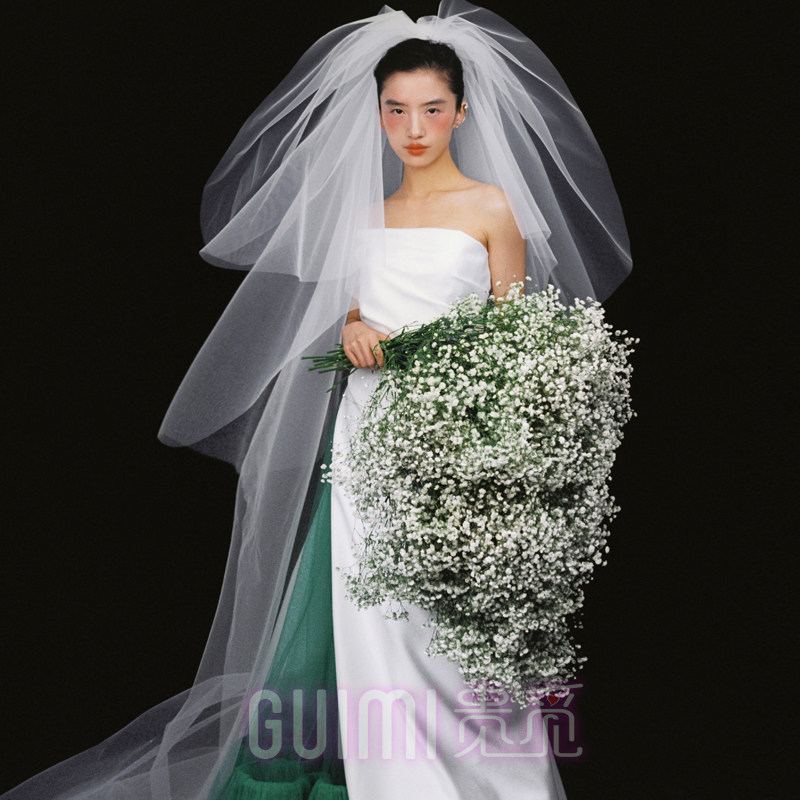 新品新娘凹造型头纱长款蓬蓬化妆师抓纱道具婚Q纱配饰新款多层拍
