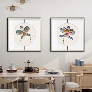 禅意茶室挂画客厅背景墙壁画餐厅饭店包间玄 饰画新中式 推荐 风筝装