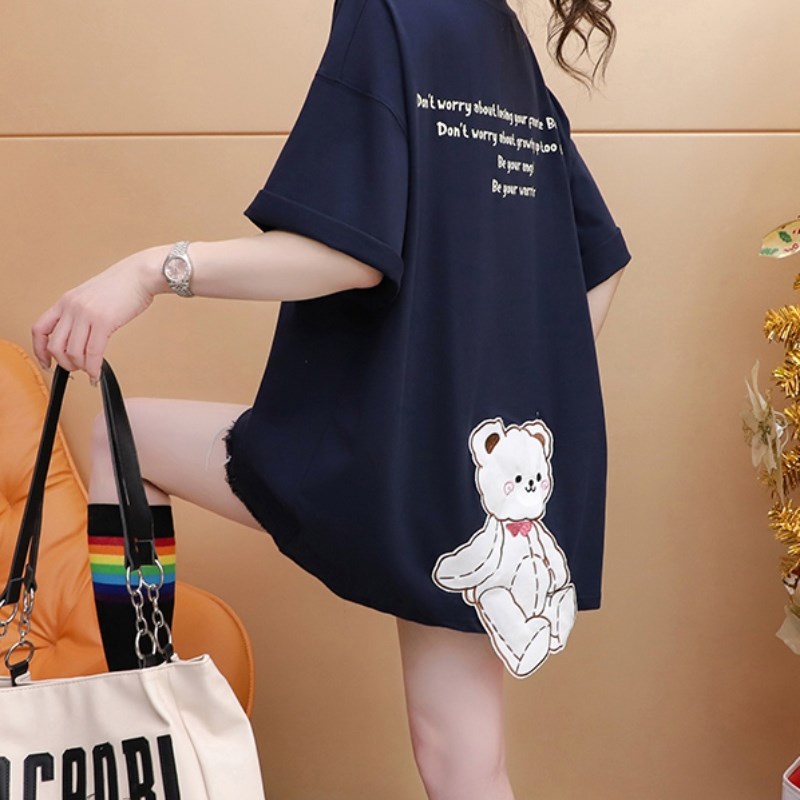 潮牌小熊设计感正肩短袖t恤女夏季新款百搭洋气减龄港味半袖上衣