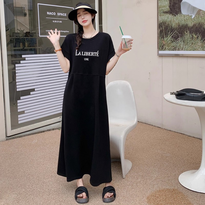 哺乳期夏季时尚辣妈款外出喂奶衣大码宽松韩版小飞袖W连衣裙中长