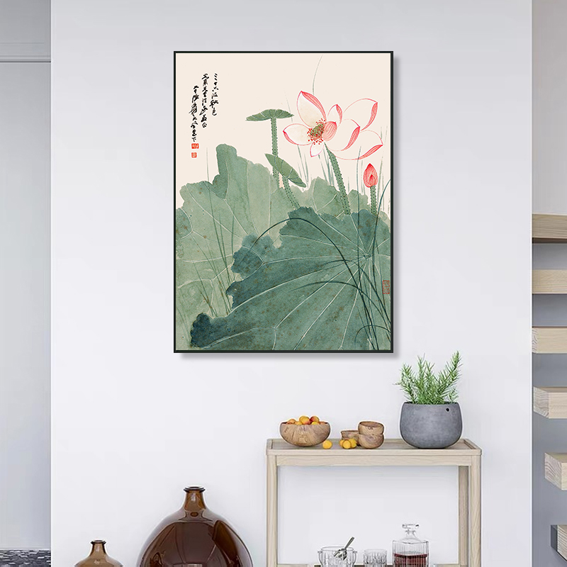 张大千荷花装饰画客厅办公室新中式水墨国画茶室餐厅玄关走廊挂画