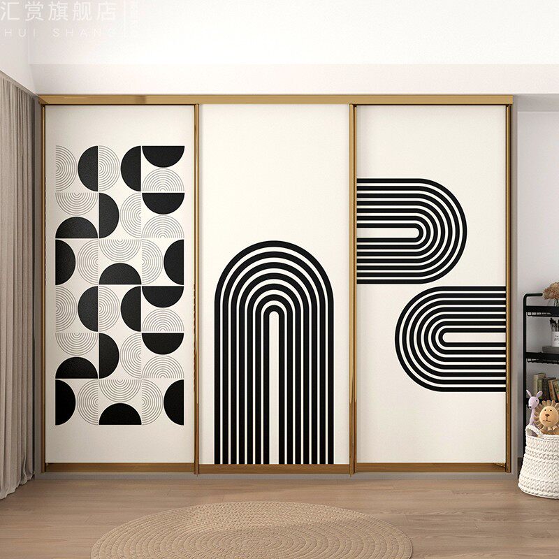 简约线条卧室衣柜拉门贴纸玻璃贴移门改造壁纸自粘电梯门厚防水,家居饰品,门贴,淘宝优惠券,粉丝福利购,淘宝优惠卷