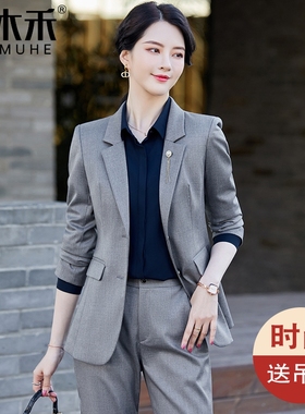 灰色西装外套女士2023新款春季小个子西服上衣高级感气质职业套装