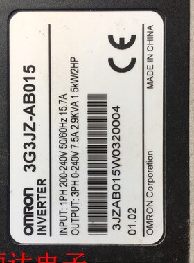 拆机欧姆龙220V单相变频器3G3JZ-AB015功率1.5KW测试功能完好
