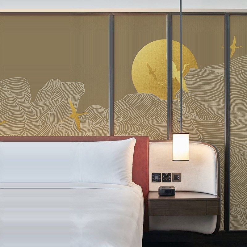 现代中式淡雅云纹仙鹤沙发背景墙纸壁布卧室M书房环保设计壁画PVC,家装主材,定制壁画,淘宝优惠券,粉丝福利购,淘宝优惠卷