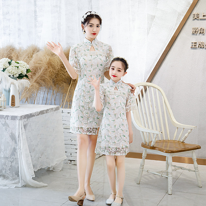 高货现货速发2021新款夏款亲子装母女装女童旗袍连衣裙复古中国风