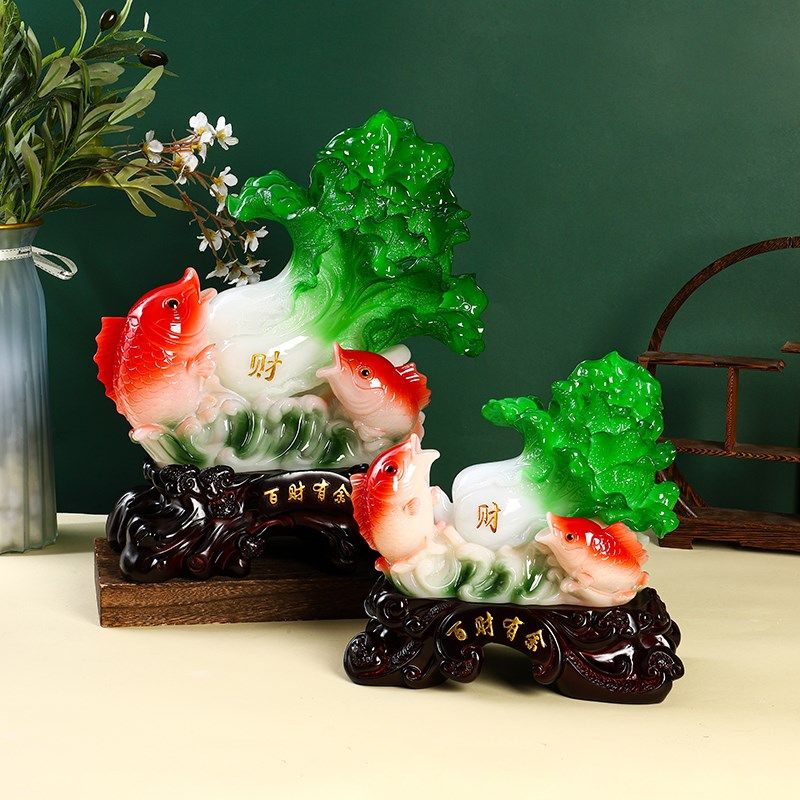 百财有余玄关酒柜客厅大摆件网红玉白菜摆件招财家庭开业乔迁招财,家居饰品,桌面摆件,淘宝优惠券,粉丝福利购,淘宝优惠卷