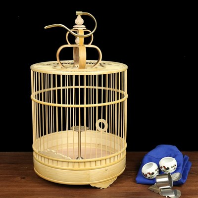 百灵遛鸟笼抛光原色紫竹百灵鸟笼云雀鸟笼遛鸟笼京笼平顶百灵笼