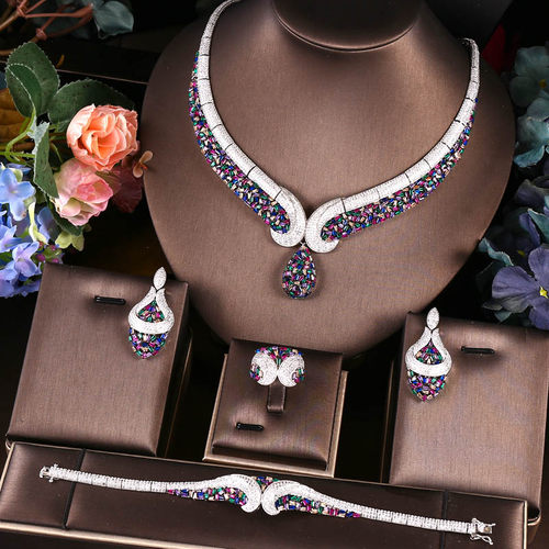 小众高货Janekelly 4pcs Bridal Zirconia Full Jewelry Sets For
