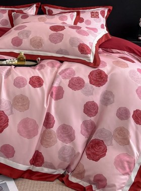 中式结婚四件套大红色新婚陪嫁床单被套纯棉婚庆床上用品婚房喜被