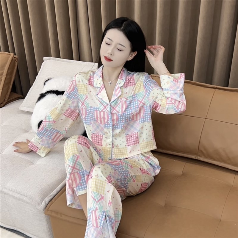秋季新款气质小短装睡衣女长袖显瘦家居服套装可爱减龄印花可外穿
