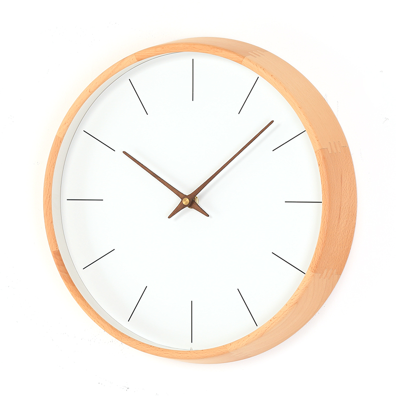 榉木实木钟表原木挂钟现代客厅卧室静音极简时钟挂墙创意壁钟摆件