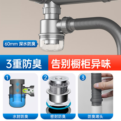 现货速发厨房洗菜盆下水管排水管配件水槽下水器套装洗碗槽池管子