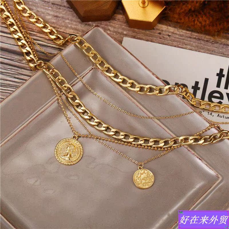 推荐Jewelry Multilayer circular pendant Necklace female popu